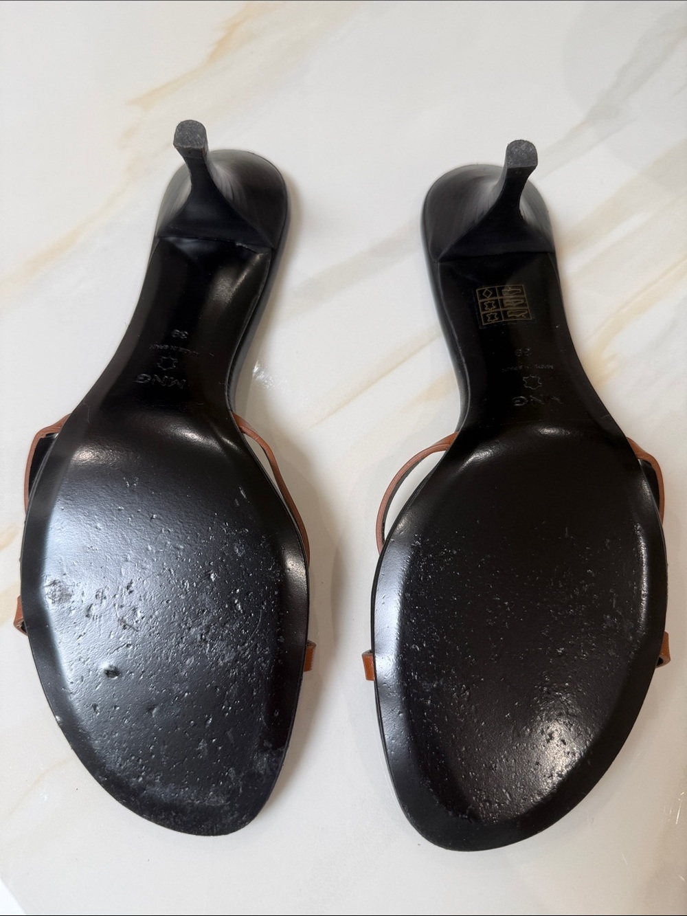 Zara Black Footbed Slide Sandals with Brown Straps - Picture 4 of 4